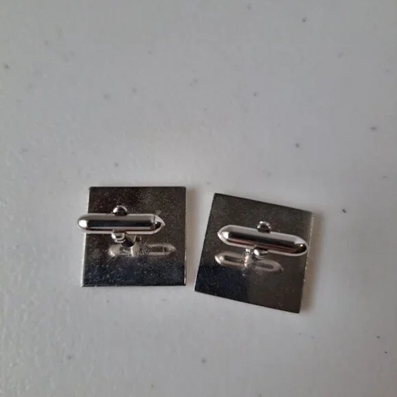 VTG Swank Silver-Tone Square Cufflinks Abstract Silhouettes 1" Men Formal Career - Picture 4 of 6